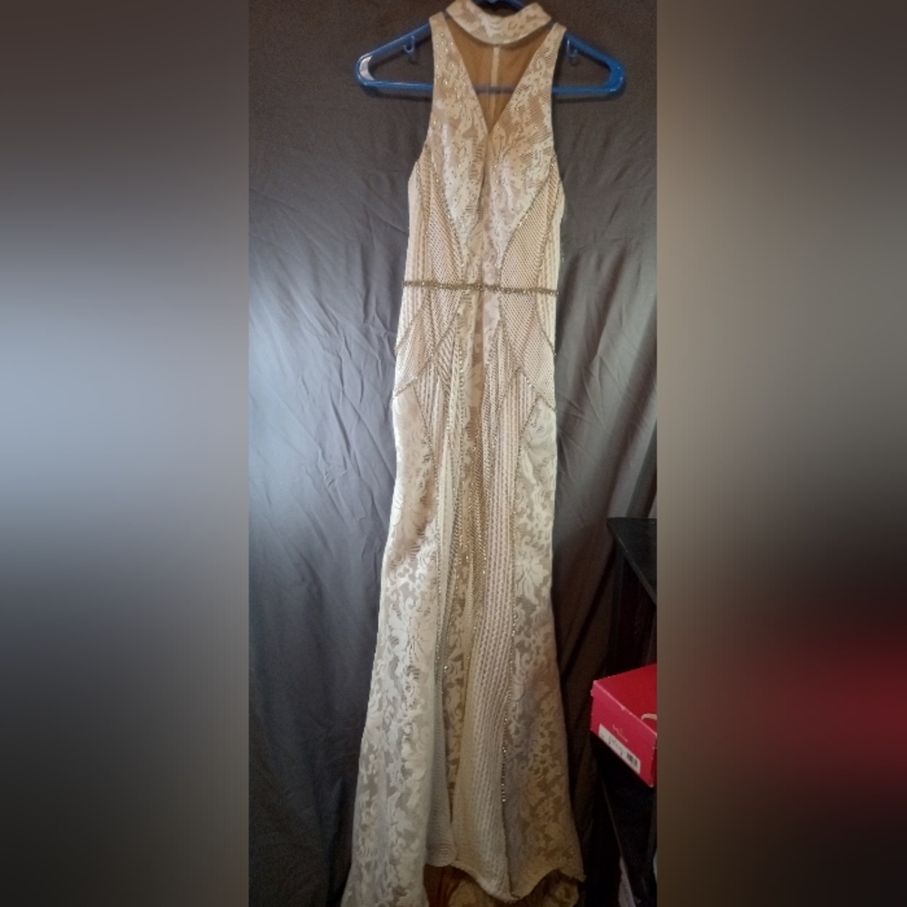 Elegant Jasz Couture Cream Sleeveless Dress